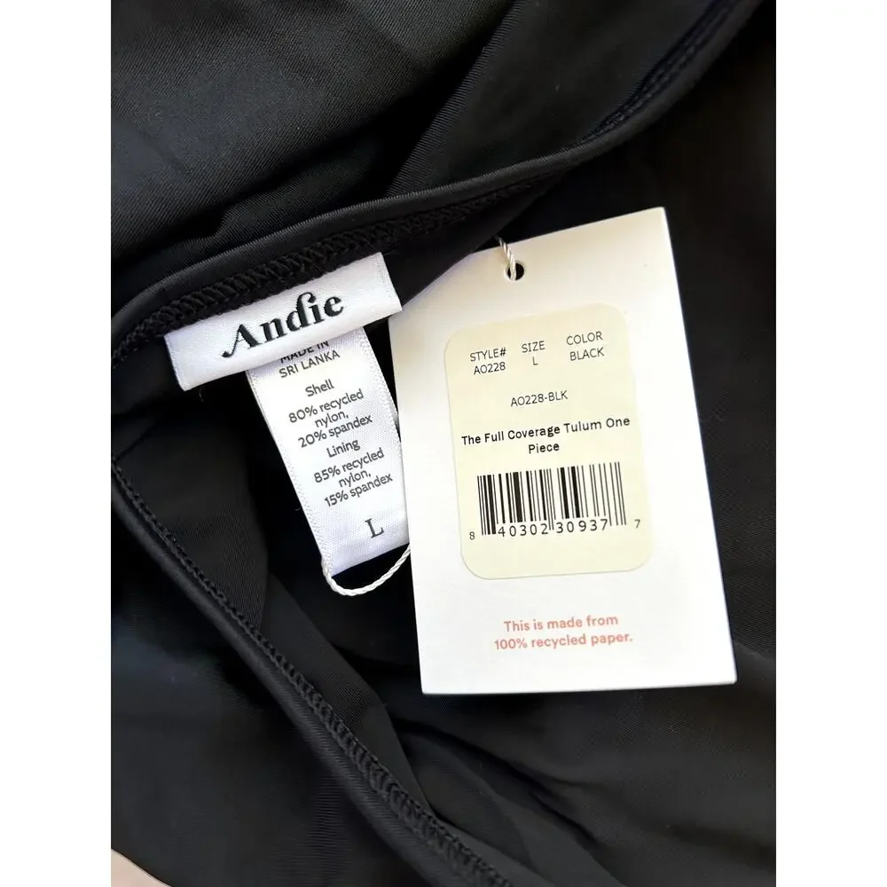 Andie Swim The Full Coverage Tulum One Piece in Black L NWT